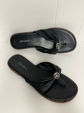 Brighton Obsess Black Leather Thong-Style Flip Flop Flat Sandals